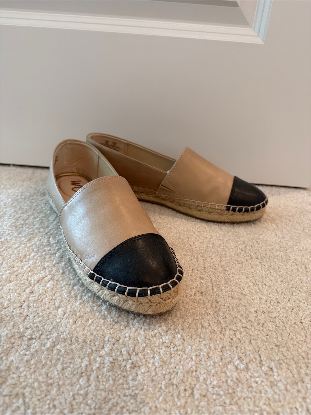 Sam Edelman Two-Tone Leather Espadrille Flats in Beige and Black